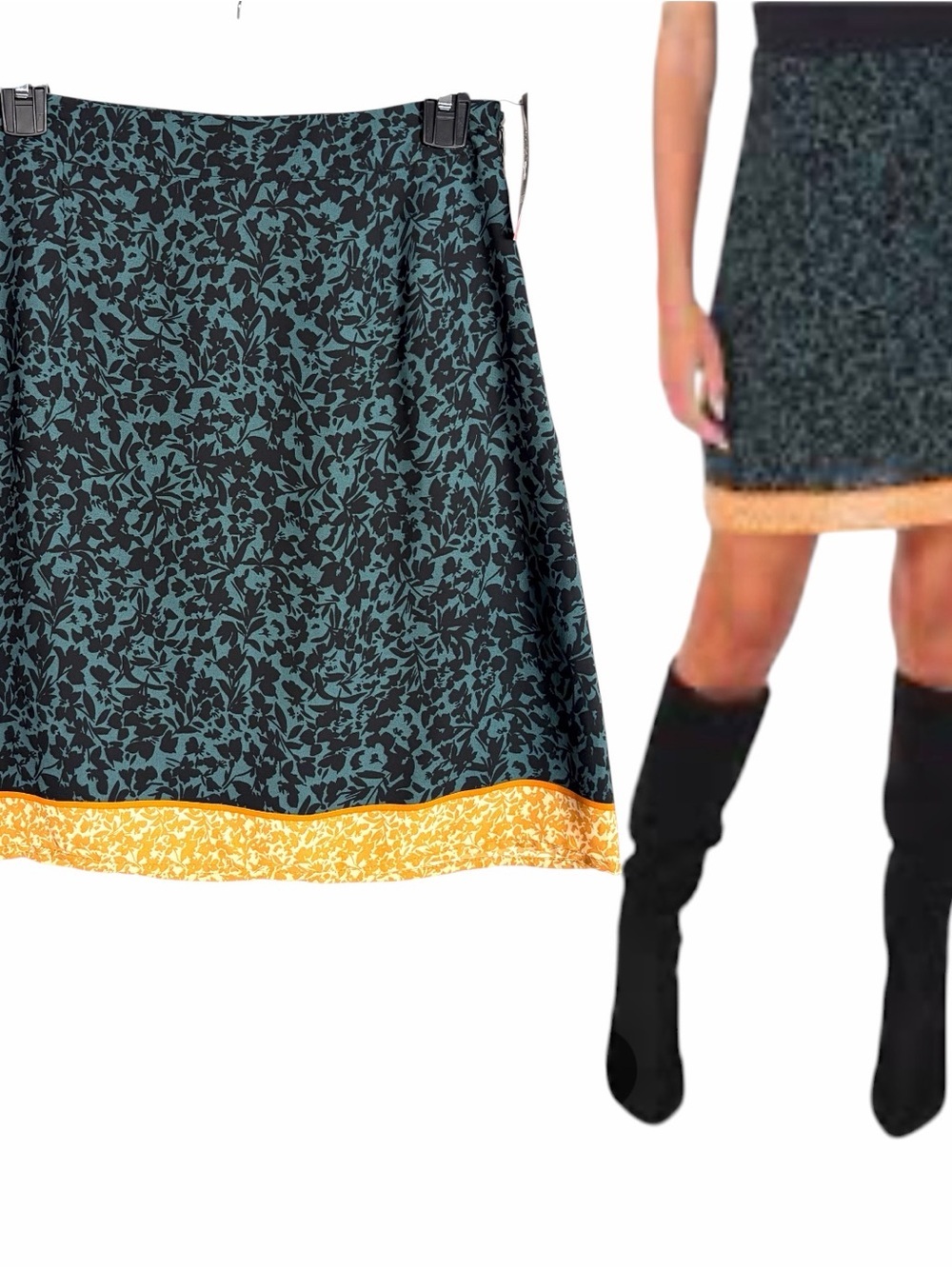 NEW Vince Camuto Skirt Womens Size 6 Dark Green Mix Print Crepe Lined Zip Work